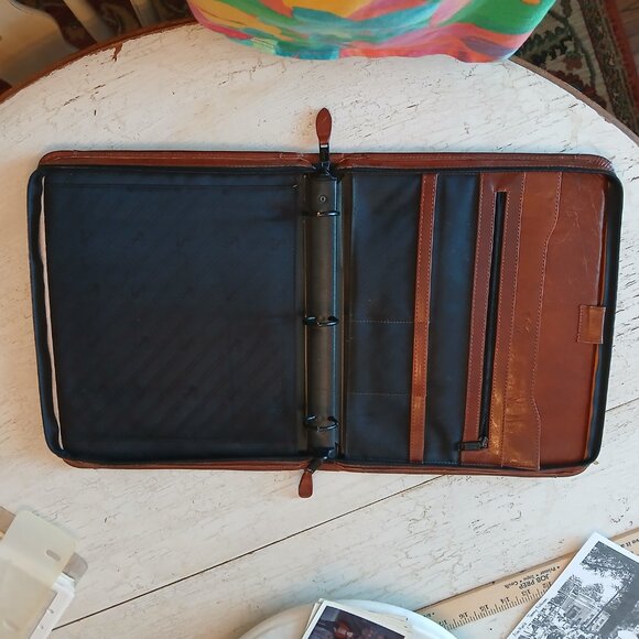 Vtg SCULLY Brown Leather Briefcase Planner Portfolio 3 Ring Binder Handles 13x11 - Picture 14 of 16